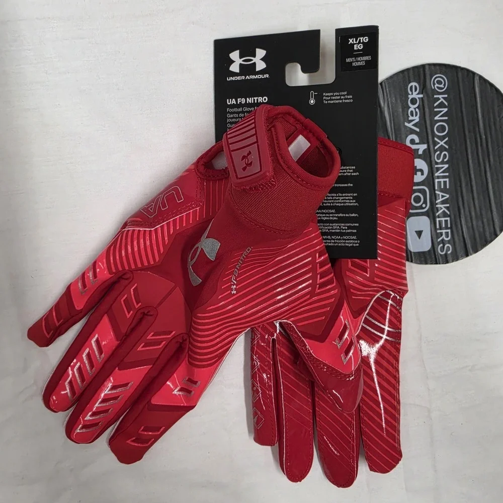 Under Armour F9 Nitro Football Gloves Red Sticky Grip Men's Size XLarge